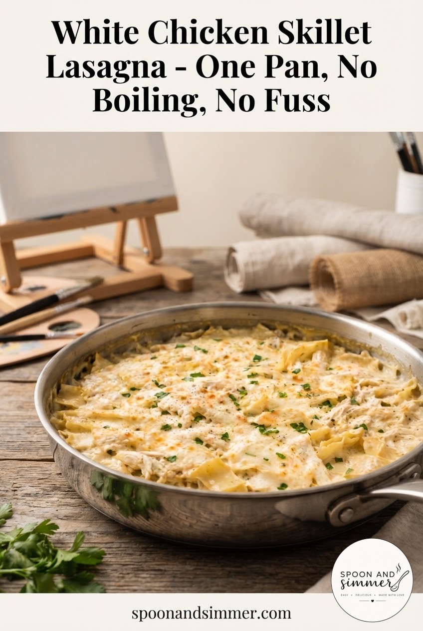 White Chicken Skillet Lasagna - One Pan, No Boiling, No Fuss
